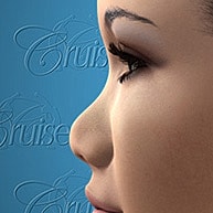 Profile view of a person on blue background.