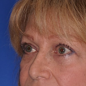 Close-up of eyes with light makeup.