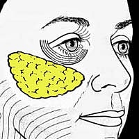 Profile view of a woman against blue background.